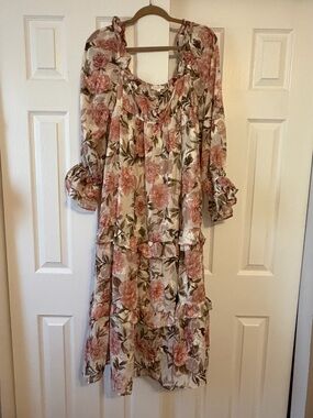 By the river large Rose-Print Ruffle Tiered Maxi Dress - Pink Floral